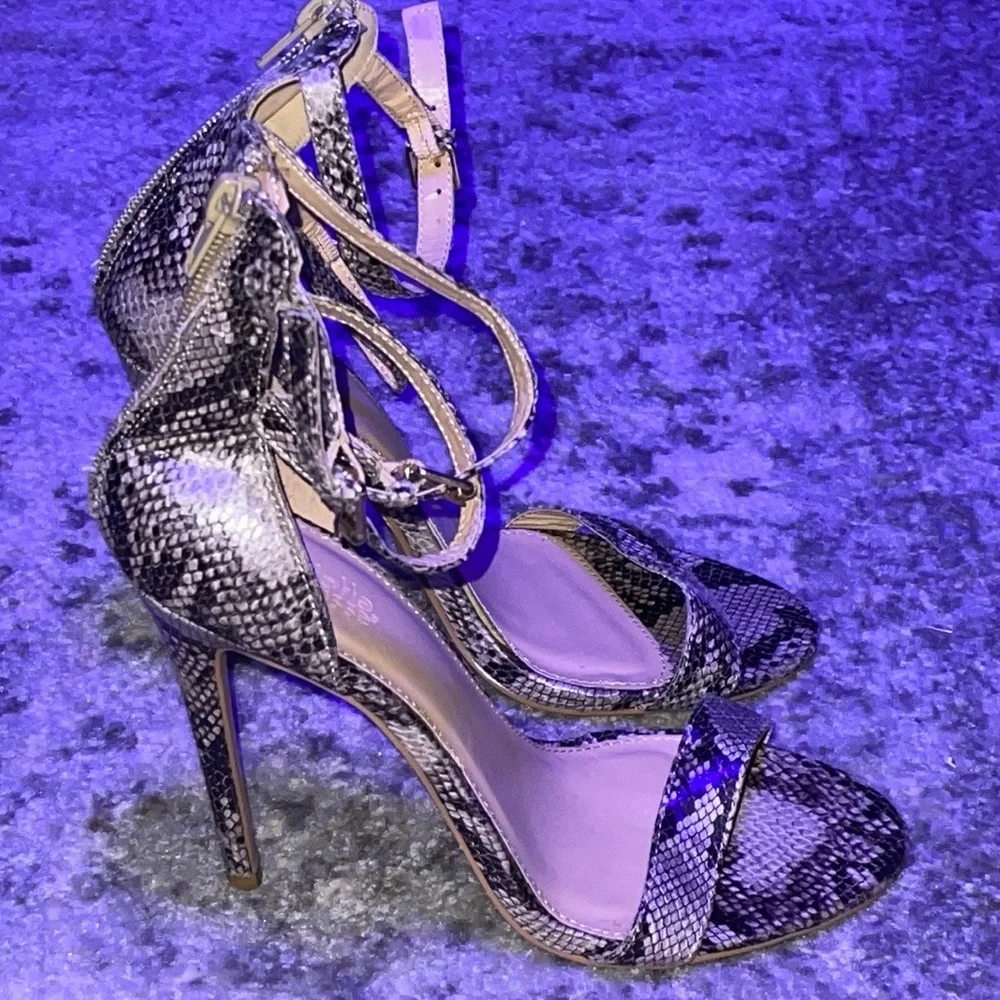 Charlotte Russe Snakeskin Double Buckle Ankle Strap Sandal Heels Size: 8
